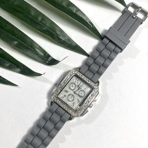 New Grey rubber watch band with square face and rhinestone